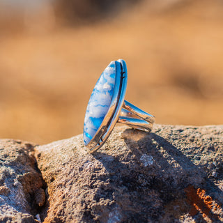 Athena Ring - Sky Plume Agate Oval – view 10 – handcrafted gemstone jewelry by Chida Gems