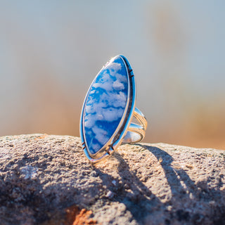 Athena Ring - Sky Plume Agate Oval – view 5 – handcrafted gemstone jewelry by Chida Gems