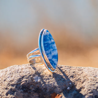 Athena Ring - Sky Plume Agate Oval – view 7 – handcrafted gemstone jewelry by Chida Gems