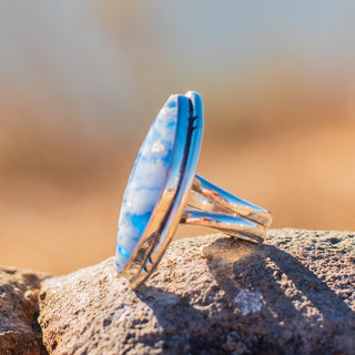 Athena Ring - Sky Plume Agate Oval – view 8 – handcrafted gemstone jewelry by Chida Gems