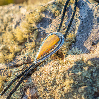 Green River Bolo - Bumble Bee Jasper Teardrop – view 2 – handcrafted gemstone jewelry by Chida Gems
