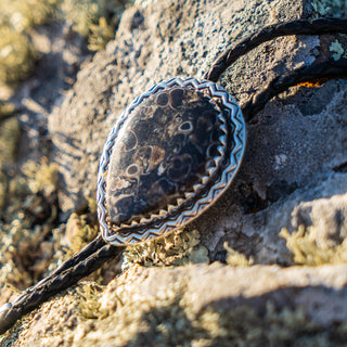 Green River Bolo - Turritella Agate Teardrop – handcrafted gemstone jewelry by Chida Gems