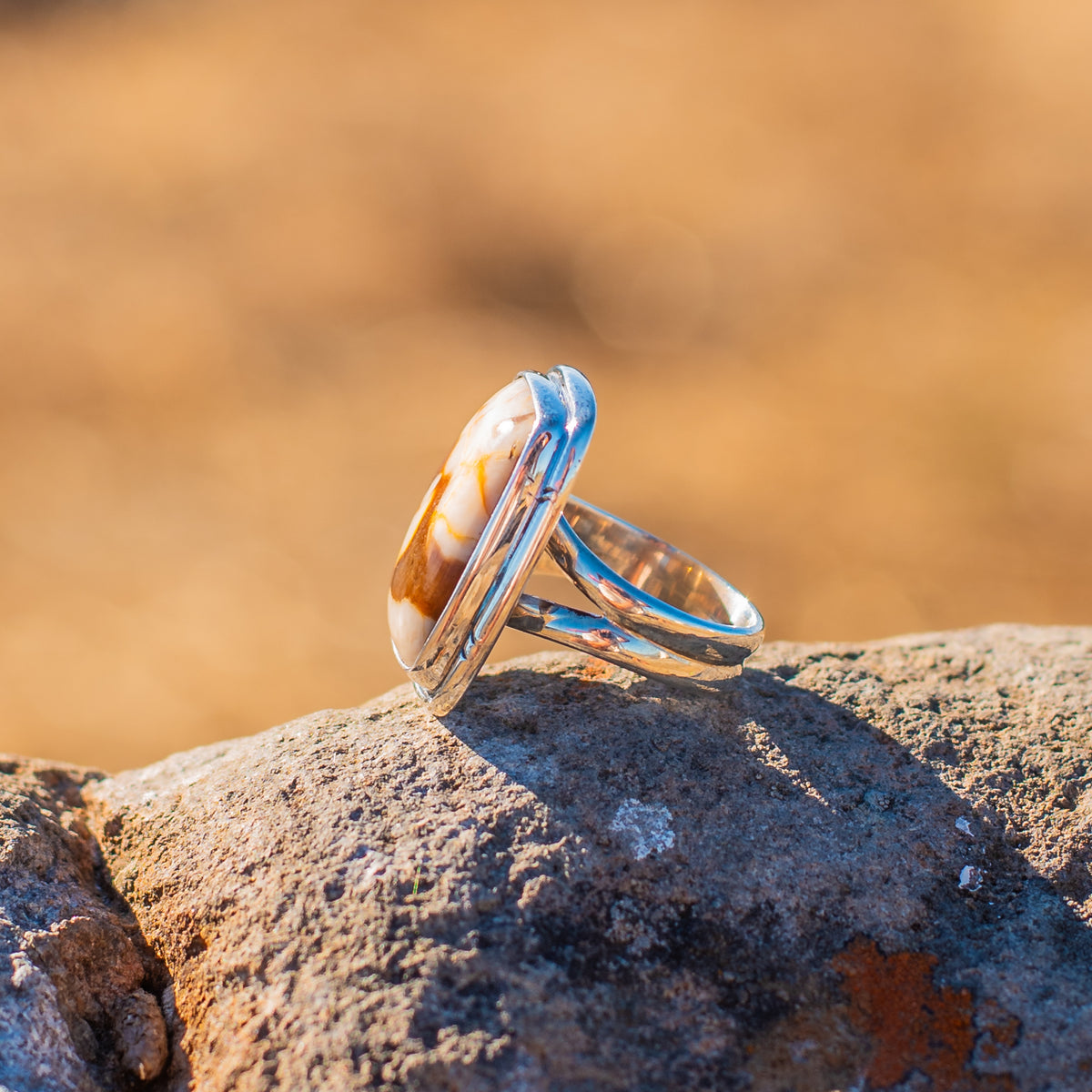 Athena Ring – Peanut Jasper Rectangle | Split Band Gemstone Ring