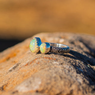 Monterey Double Stone Ring - Welo Opal – view 3 – handcrafted gemstone jewelry by Chida Gems