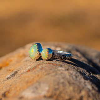 Monterey Double Stone Ring - Welo Opal – view 4 – handcrafted gemstone jewelry by Chida Gems