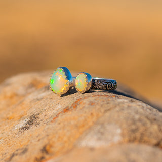 Monterey Double Stone Ring - Welo Opal – view 5 – handcrafted gemstone jewelry by Chida Gems