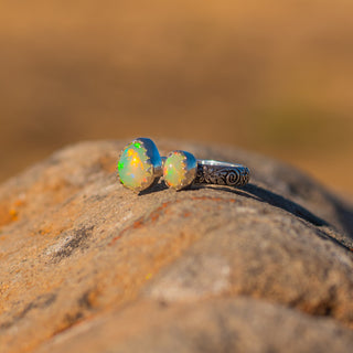 Monterey Double Stone Ring - Welo Opal – view 6 – handcrafted gemstone jewelry by Chida Gems