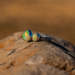 Monterey Double Stone Ring - Welo Opal – view 7 – handcrafted gemstone jewelry by Chida Gems